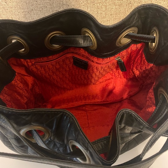 Authentic Christian Dior Vintage Black Leather Hobo Purse. Classic Red Interior. - Picture 4 of 6
